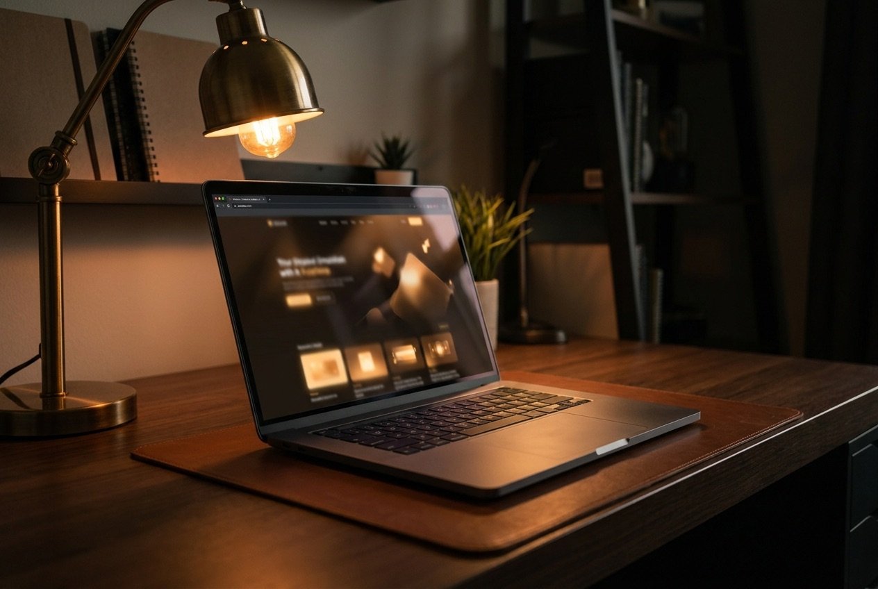 Laptop mit moderner Webseite — Webdesign von Blickwinkel