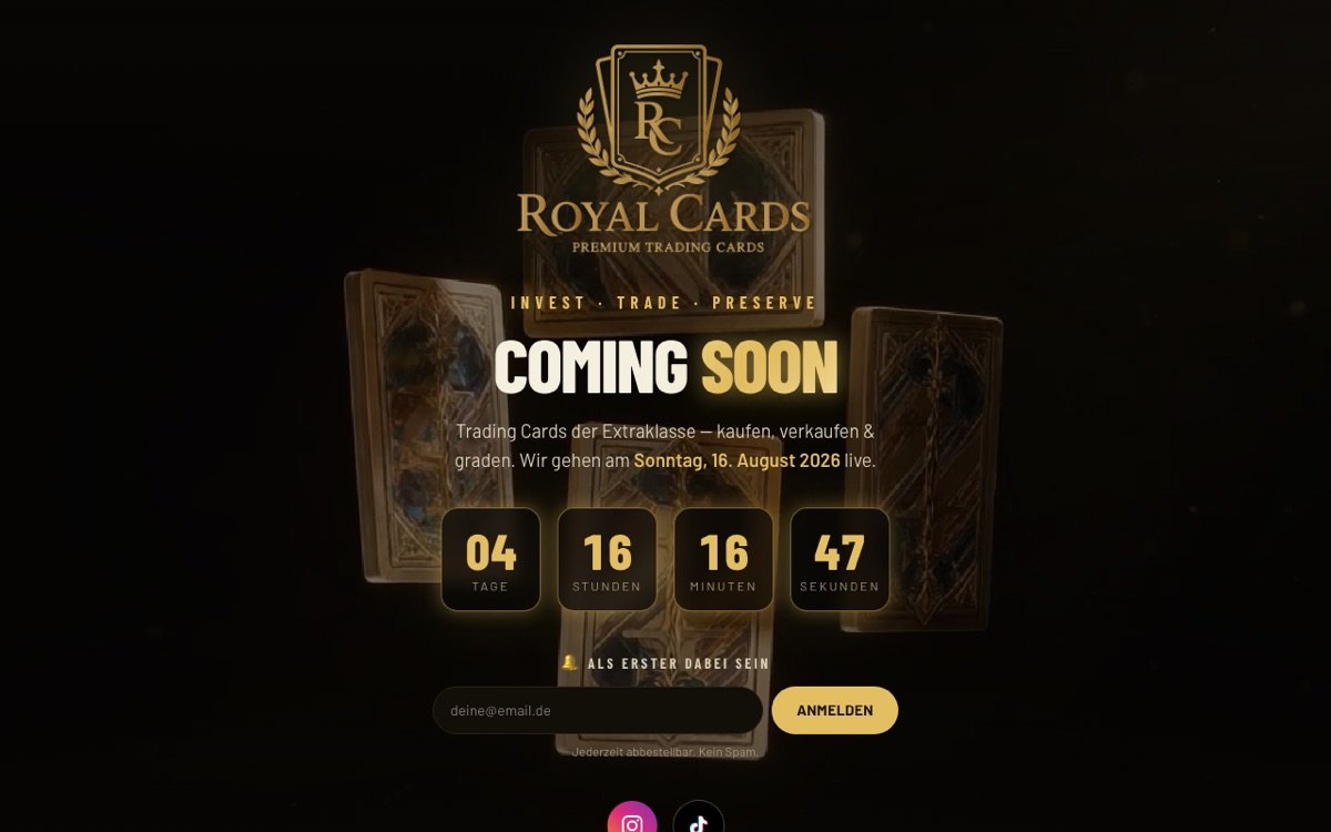 Webseite von Royal Cards auf dem Laptop