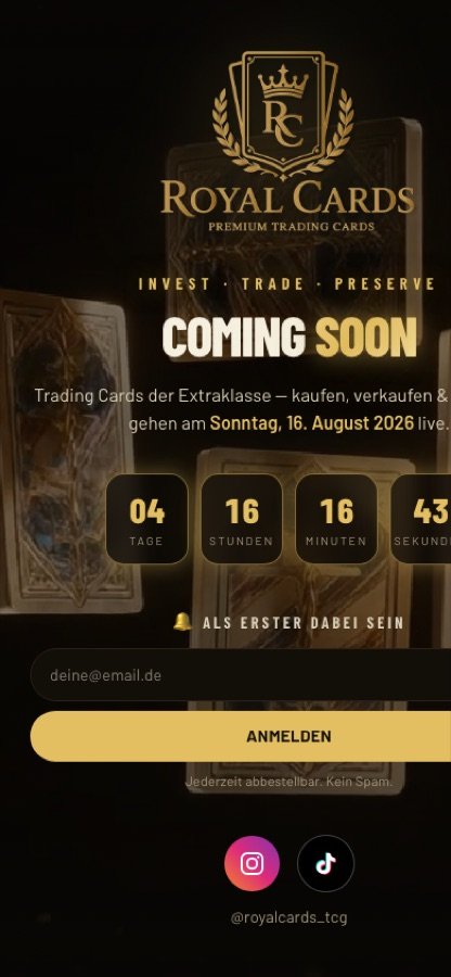 Mobile Ansicht der Webseite von Royal Cards