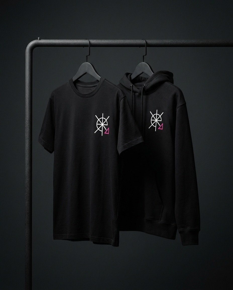 Schwarzes T-Shirt und Hoodie mit gedrucktem Logo